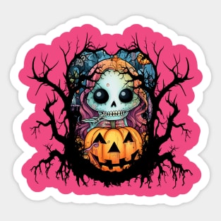 Skele and Jack O Lantern Halloween Spooky Tree Sticker